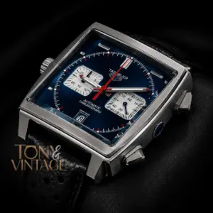 Chronograph Silver Case with Blue Dial & Black Dotted Leather Strap Watch