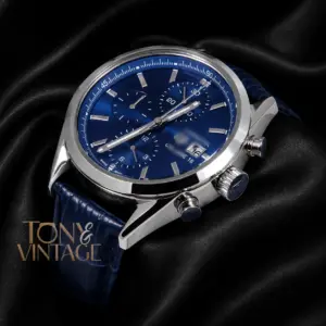 Chronograph Silver Case with Blue Dial & Blue Leather Strap Watch