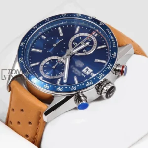 Chronograph Silver Case with Blue Dial & Brown Leather Strap Watch