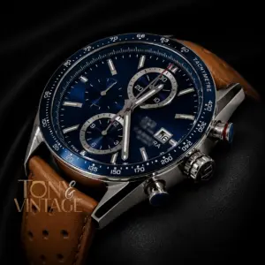 Chronograph Silver Case with Blue Dial & Brown Leather Strap Watch