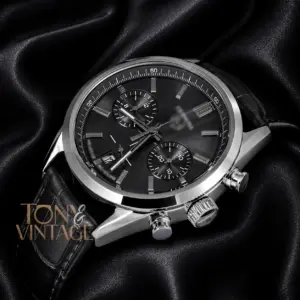 Chronograph Silver Case with Grey Dial and Leather Strap Watch