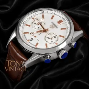 Chronograph Silver Case with White Dial and Dark Brown Leather Strap
