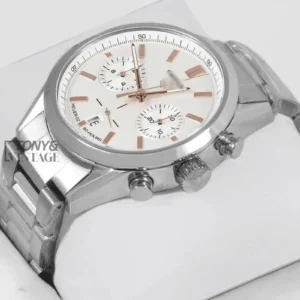 "Chronograph Silver Chain Watch with White Dial "