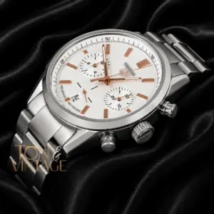 Chronograph Silver Chain Watch with White Dial