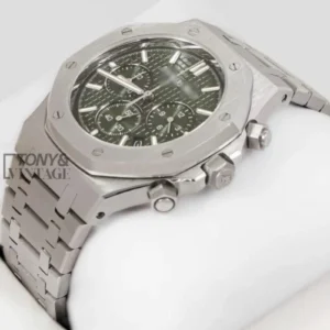 Chronograph Silver Green Dial Chain Watch