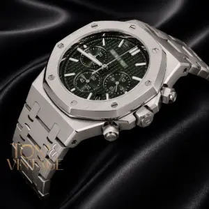 Chronograph Silver Green Dial Chain Watch