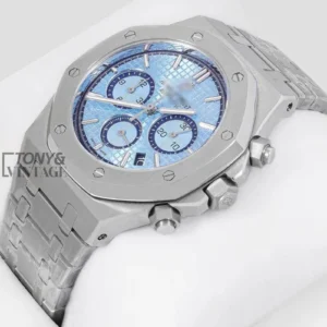 Chronograph Silver Light Blue Dial Chain Watch