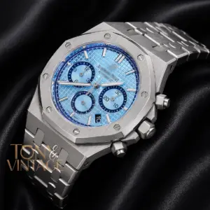 Chronograph Silver Light Blue Dial Chain Watch