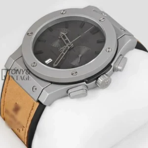 Chronograph Silver Matt Watch with Gray Dial and Brown Velvet Strap