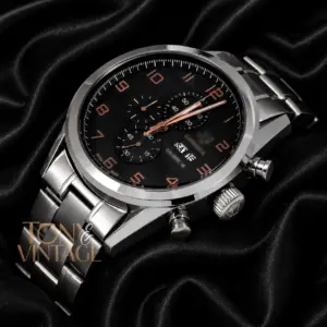 Chronograph Silver Stainless Steel Watch with Black Dial