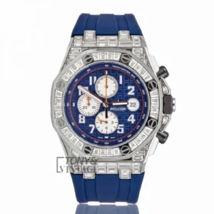 Chronograph Silver Stone Bezel Blue Dial Rubber Strap
