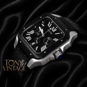 Chronograph Silver Watch With Black Dial and Bezel Strap