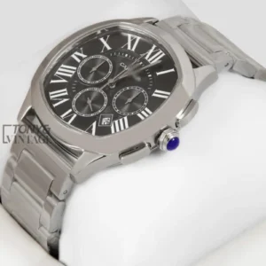 Chronograph Silver Watch With Black Dial and Chain Strap