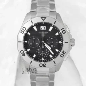 Chronograph Silver Watch With Black Dial and Chain Strap