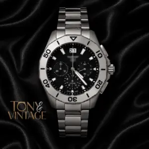 Chronograph Silver Watch With Black Dial and Chain Strap