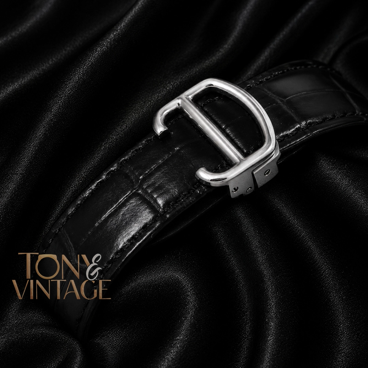 Chronograph Silver Watch with Dial and Black Leather Strap - Image 2