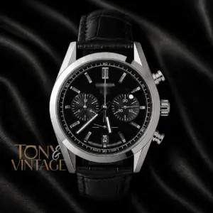 Chronograph Silver Watch With Black Dial and Leather Strap