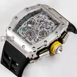 Chronograph Silver Watch With Black Rubber Strap