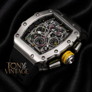 Chronograph Silver Watch With Black Rubber Strap
