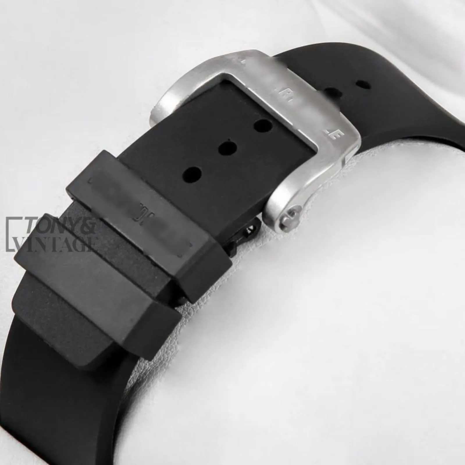 Chronograph Silver Watch With Black Rubber Strap - Image 3