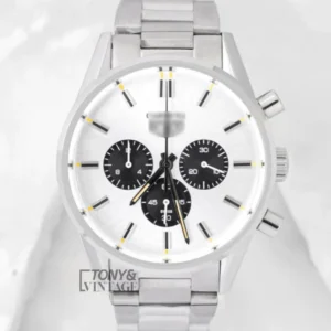 "Chronograph Silver Watch with White Dial and Chain Strap "