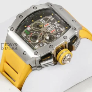 Chronograph Silver Watch With Yellow Rubber Strap