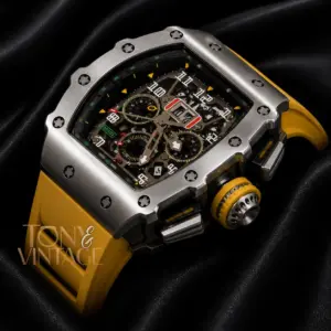 Chronograph Silver Watch With Yellow Rubber Strap