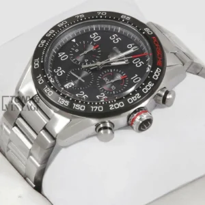 "Chronograph Silver Watch with Black Dial & Bezel "