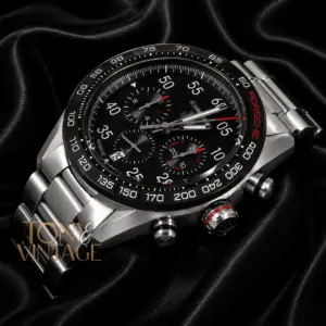Chronograph Silver Watch with Black Dial & Bezel