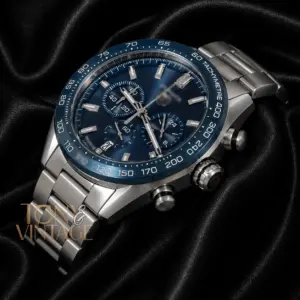 Chronograph Silver Watch with Blue Dial and Bezel