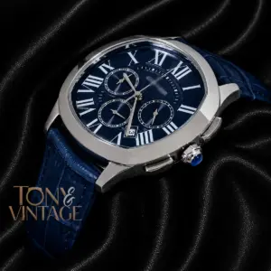 Chronograph Silver Watch Blue Dial and Leather Strap