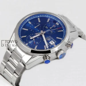 "Chronograph Silver Watch with Blue Dial "