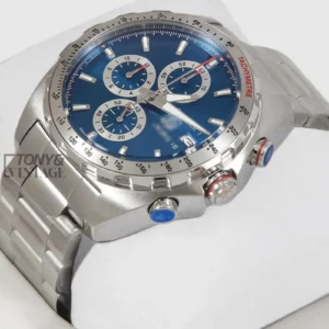 Chronograph Silver Watch with Blue Dial