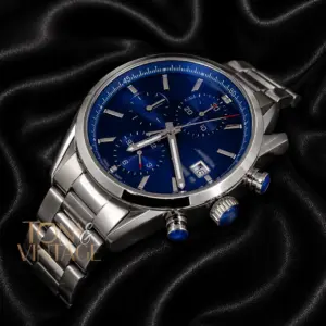 Chronograph Silver Watch with Blue Dial