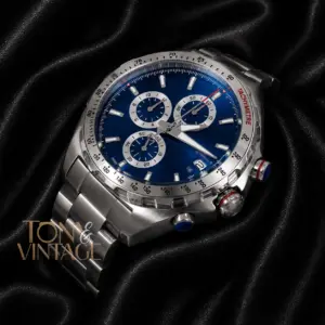 Chronograph Silver Watch with Blue Dial