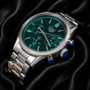 Chronograph Silver Watch with Green Dial