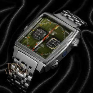 Chronograph Silver Watch with Green Dial