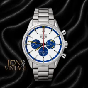 Chronograph Silver Watch with White Dial and Chain Strap