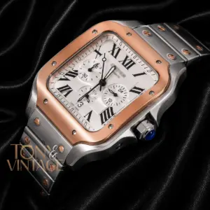 Chronograph Two Tone Rose Gold Watch With Silver Dial and Chain