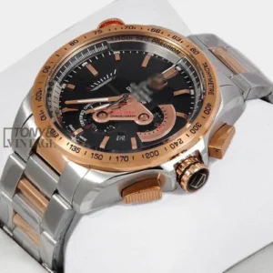"Chronograph Two-Tone Rose Gold Watch with Black Dial "