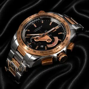 Chronograph Two-Tone Rose Gold Watch with Black Dial