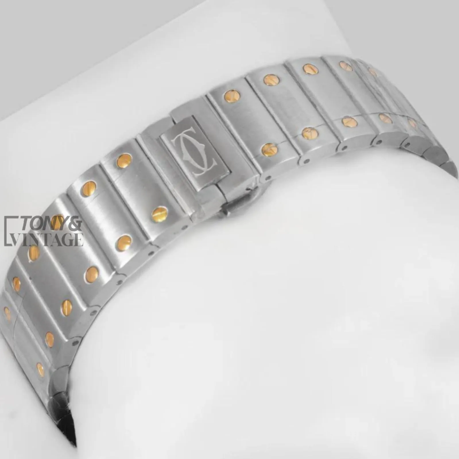 Chronograph Two-Tone Yellow Gold Watch With Black Dial and Chain - Image 3