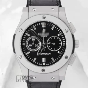 Chronograph Watch in Silver Matt With Black Dial and Leather Strap