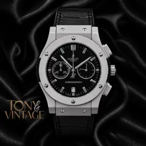 Chronograph Watch in Silver Matt With Black Dial and Leather Strap