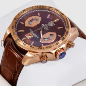 "Chronograph Watch with Brown Dial and Brown Leather Strap "