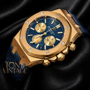 Chronograph Yellow Gold Blue Dial Leather Strap