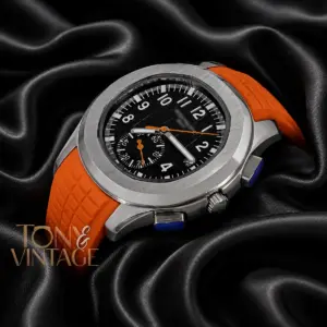 Down Second Silver Watch with Black Dial and Orange Rubber Strap
