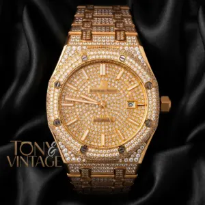Full Stone Yellow Gold Dial Automatic Watch