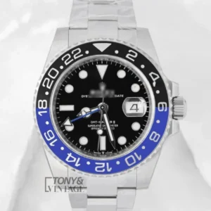 "GMT 40 Silver Automatic Watch with Black Dial & Bezel "