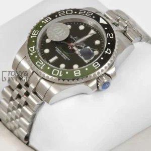 "GMT 40 Silver Black Dial Green Bezel "